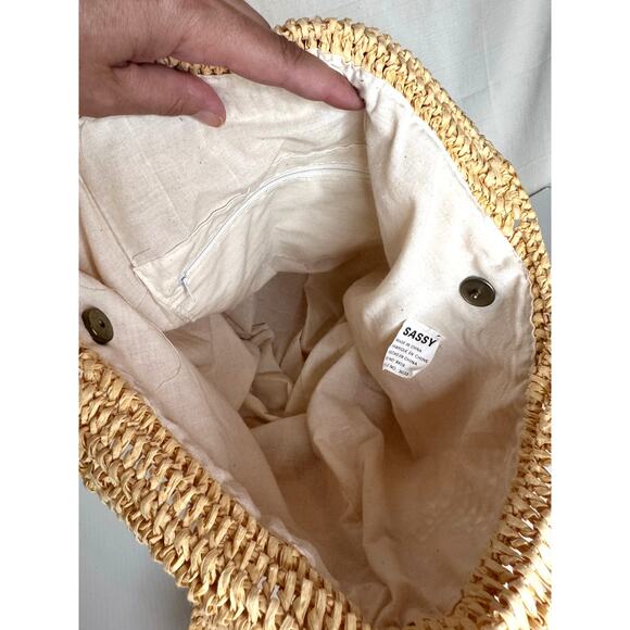 Boho Beach Bag Tote Straw Crochet Slouchy Summer Festival Farmer's Market Clean - Picture 7 of 11